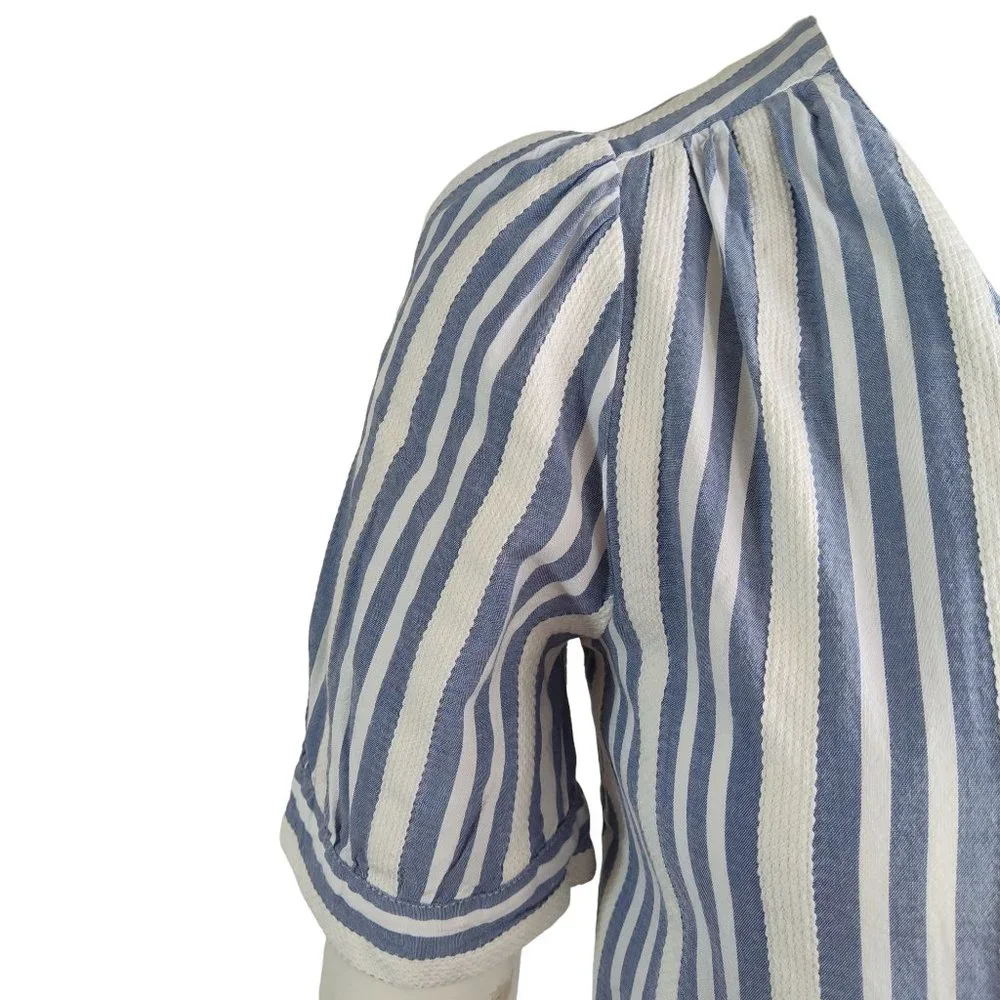 MADEWELL Plaza Coastal Coquette Stripe Button Front Cotton Viscose Blouse Sz XXS